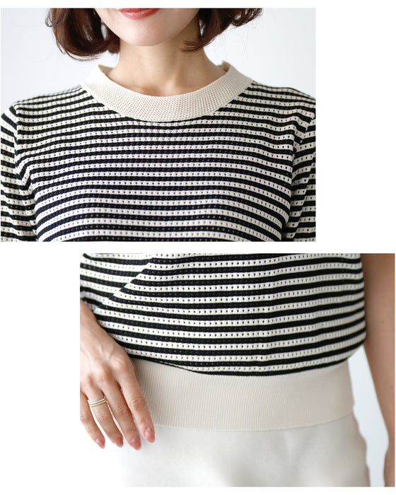 Casual is beautiful! A short-sleeved striped top that can be worn like a T-shirt
