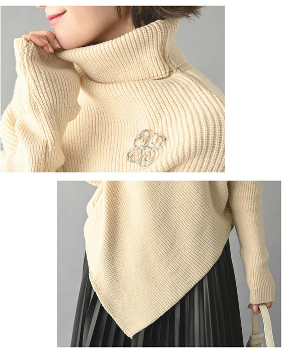 どんなボトムにも合う！1枚で細見えアシンメトリーニット