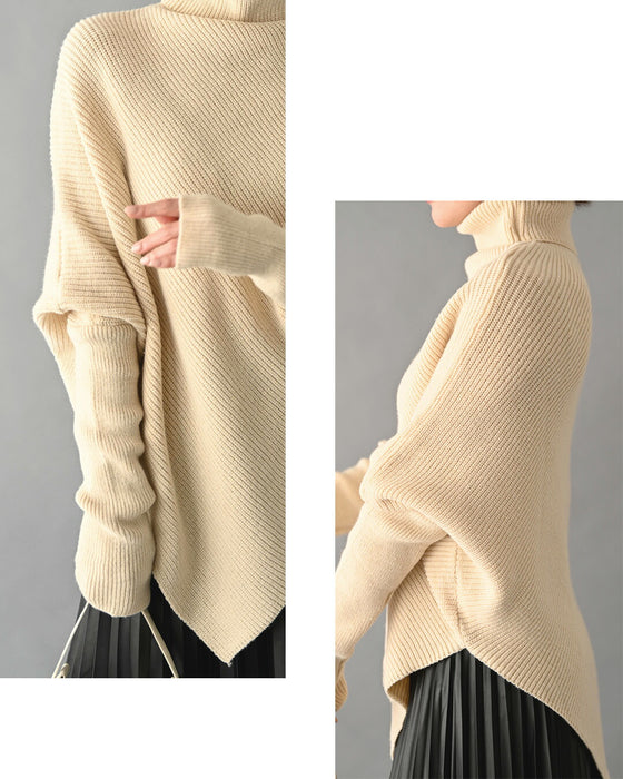 どんなボトムにも合う！1枚で細見えアシンメトリーニット