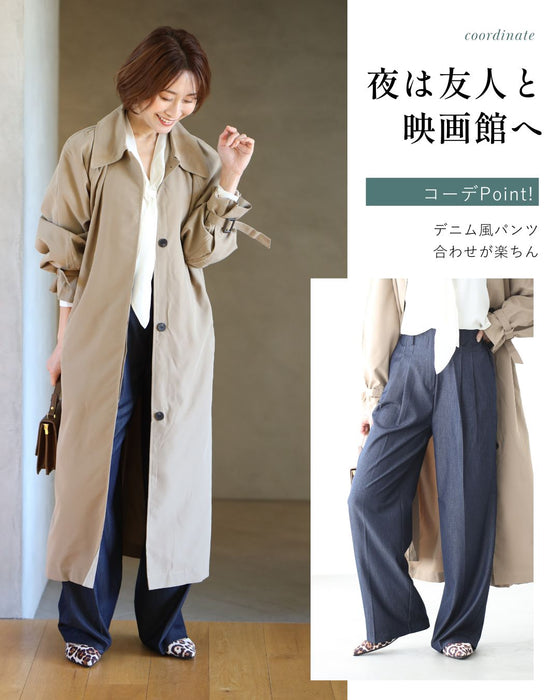 ワイドなのにかっちり見せない!デニム風パンツ