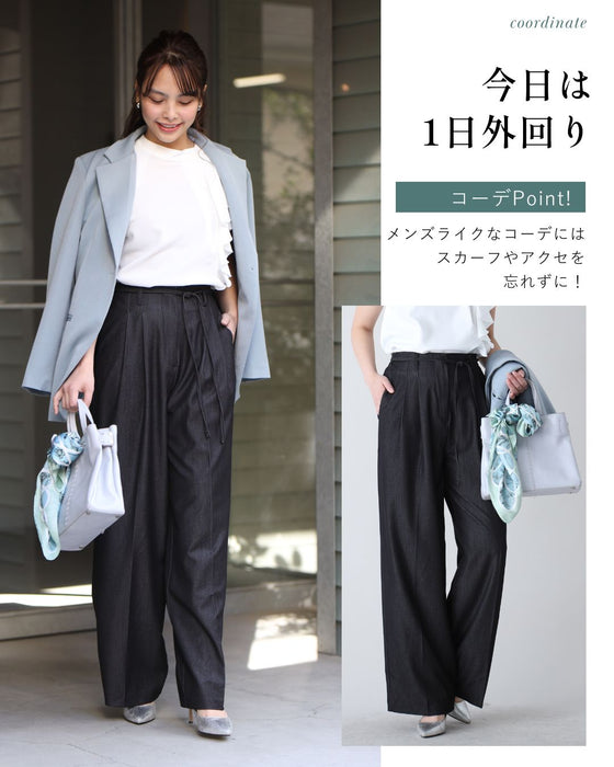 ワイドなのにかっちり見せない!デニム風パンツ