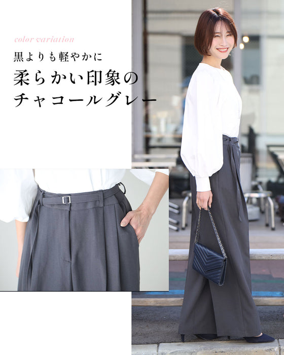 最高生地感！とろっと×さらっとベルト付きワイドパンツ