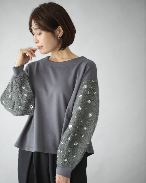 スパンコール袖 スエットなのに映える
