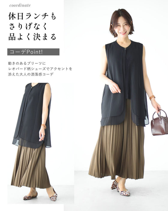 ウエストと腰回りを上手に隠す 綺麗シフォンジレ