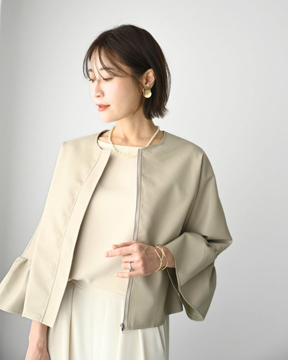 綺麗をキープ きちんと レザー 袖フレアジャケット