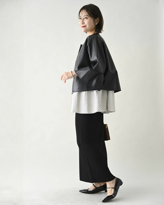 綺麗をキープ きちんと レザー 袖フレアジャケット