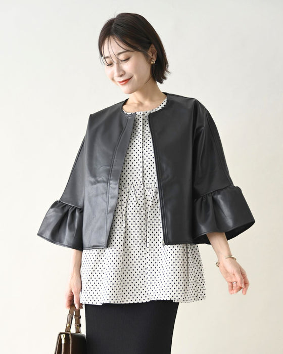 綺麗をキープ きちんと レザー 袖フレアジャケット