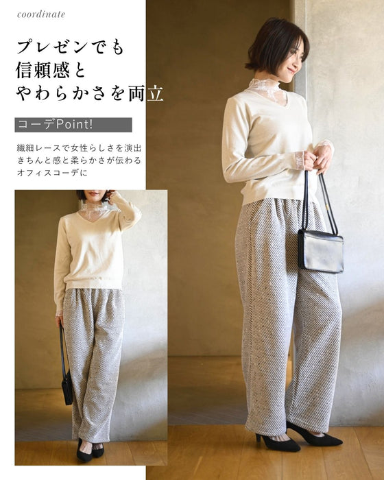 時短で素敵に 1枚で完成 レース付ニット