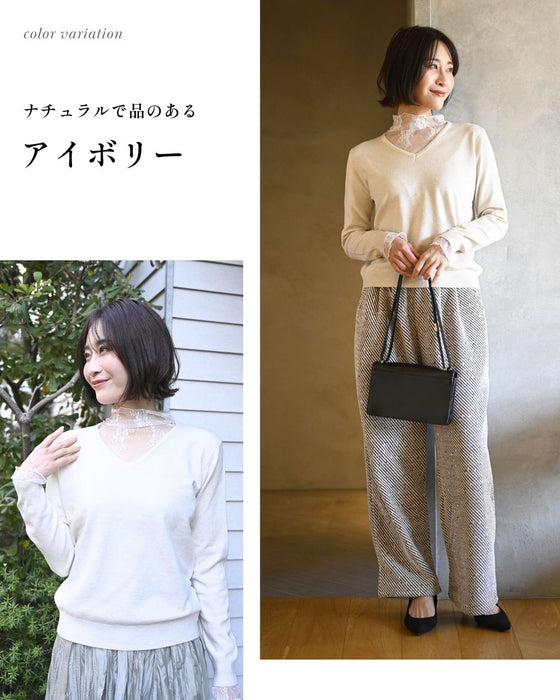 時短で素敵に 1枚で完成 レース付ニット