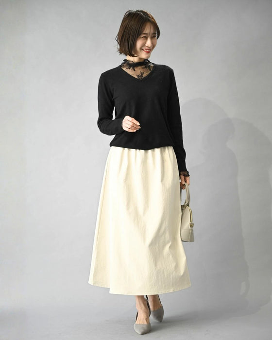 時短で素敵に 1枚で完成 レース付ニット