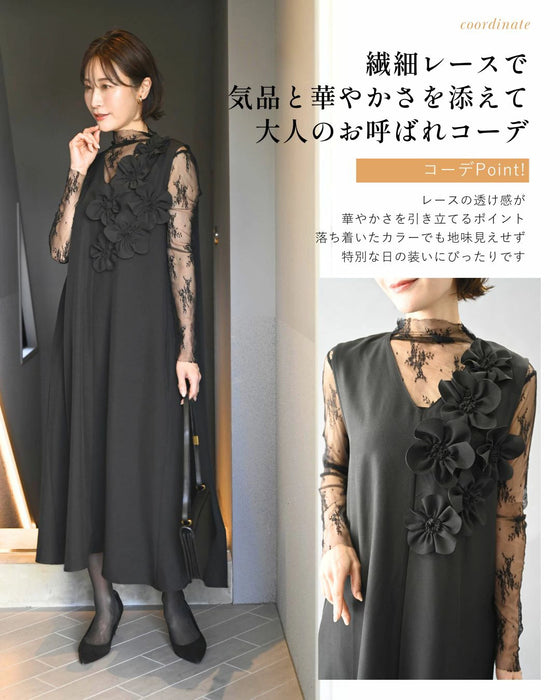 前に立つ日に きちんと上品見え 花コサージュドレス