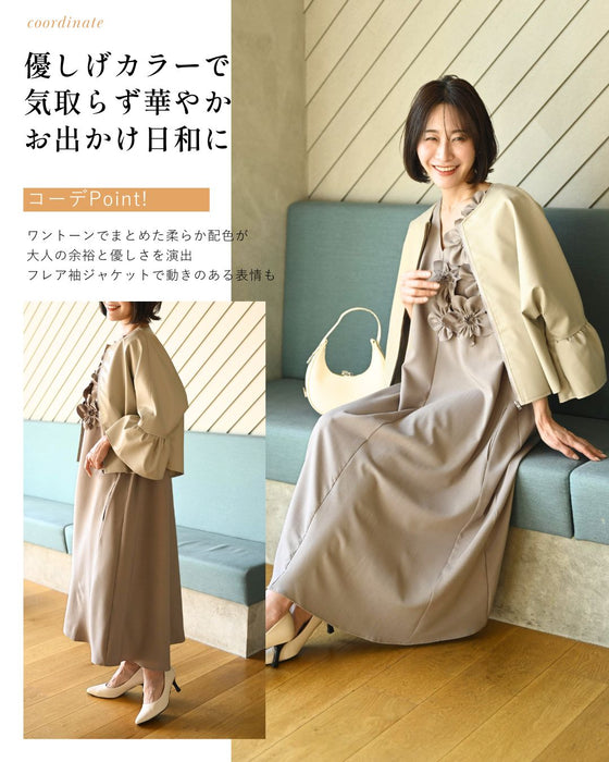 前に立つ日に きちんと上品見え 花コサージュドレス