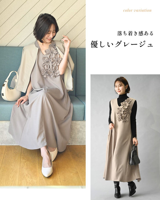 前に立つ日に きちんと上品見え 花コサージュドレス