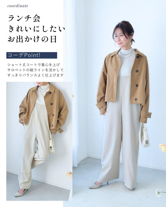 しわ知らず！ラフでも きれい ストライプサロペット