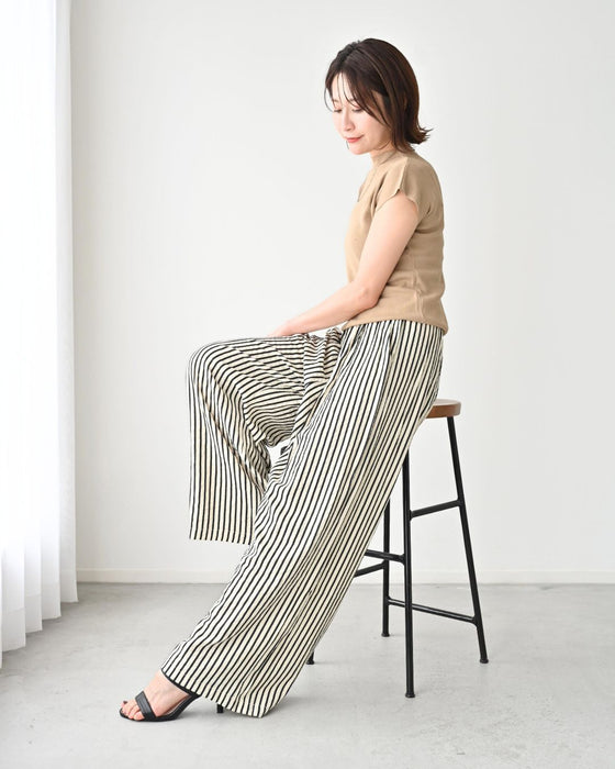 大人ストライプ 休日 パンツ 楽パンツ