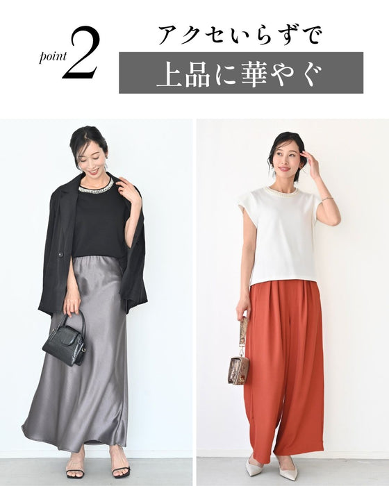 首元パールで お顔 映え服 立体袖Tシャツ