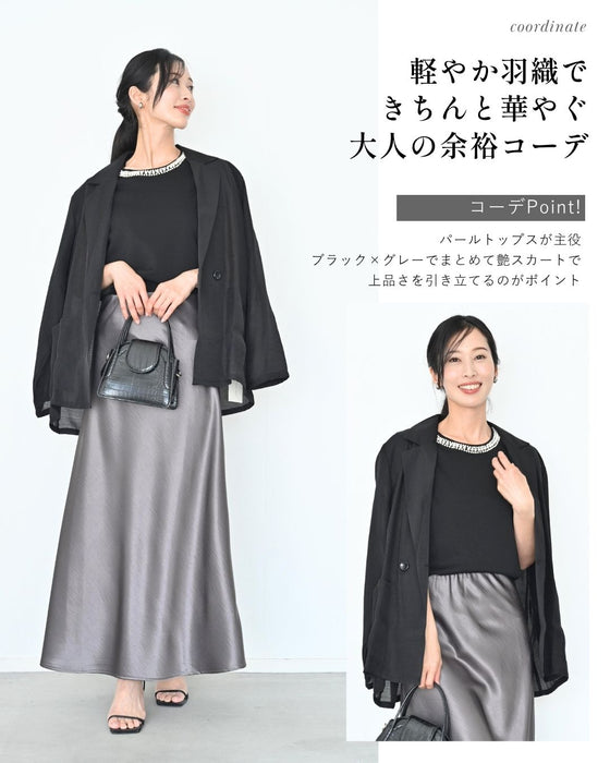 首元パールで お顔 映え服 立体袖Tシャツ