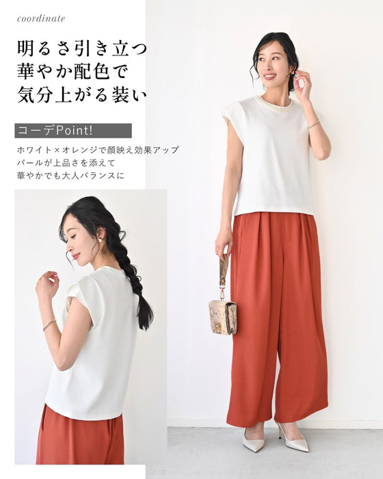 首元パールで お顔 映え服 立体袖Tシャツ
