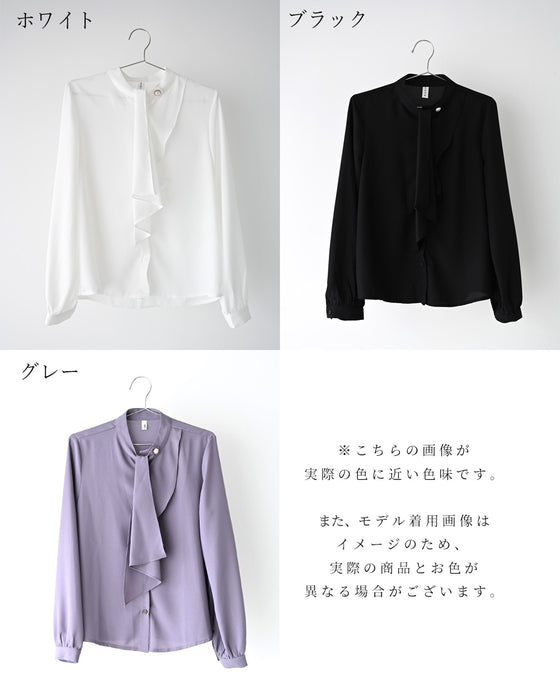アクセ要らず！上品で華やかボウタイブラウス