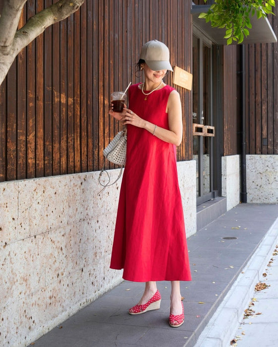 期間限定！コラボ４Set 500円OFF! MiE × Ehre style  Mieさんが選ぶ夏映えする、大人の赤。キャップ×リネンワンピセット