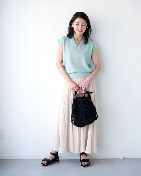 期間限定！コラボ４Set 500円OFF!  MiE × Ehre style 小顔見え！Vニットの優秀コーデニット×フレアセット