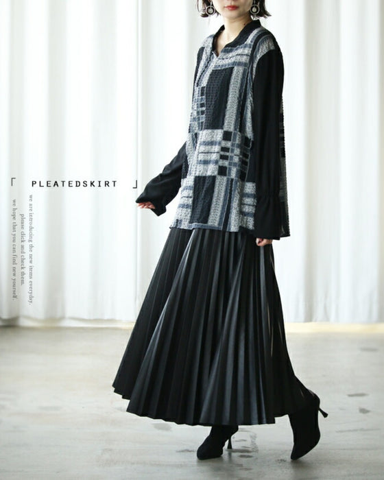 self-portrait プリーツスカート　２３AW スパンコール　ブラック お手入れ簡単！レザー見えプリーツスカート – ONE PEACE ONLINE