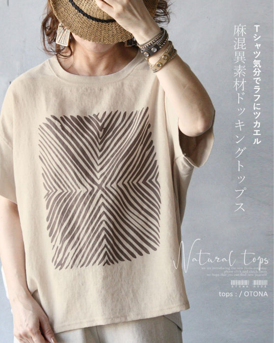 Linen blend docking top in beige