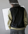 How far does it stick together? Different material blouson
