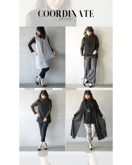 Be it the main piece or layered. Create an atmosphere with just one piece! Sheer top in black