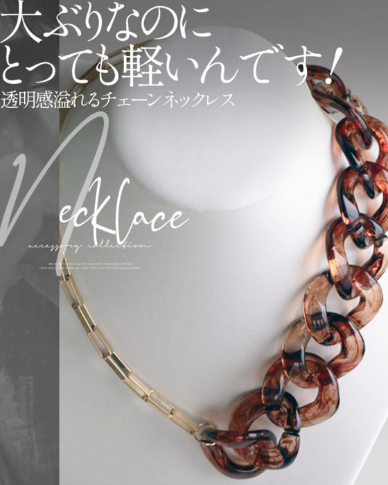 大ぶりなのにとっても軽いんです！ 透明感溢れるべっ甲風チェーンネックレス『ブラウン』
