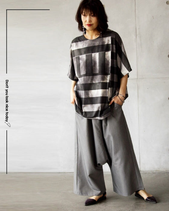 ♡♡新品♡♡モユル もゆる 萠♡♡アート柄サルエルパンツ♡♡ ワイドパンツより 楽で。オシャレで。キレイめもイケる！ゆるさ