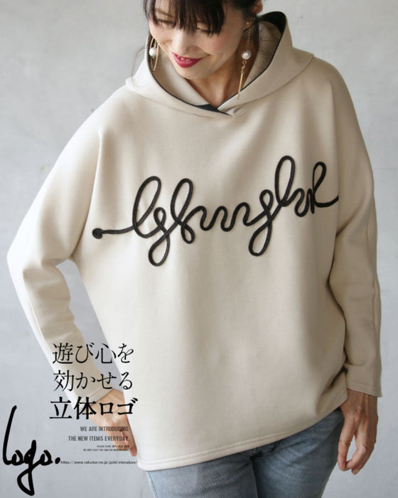A playful 3D logo. A new hooded dolman top that feels great against your bare skin (beige)
