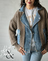 Denim and knit mixed material blouson 