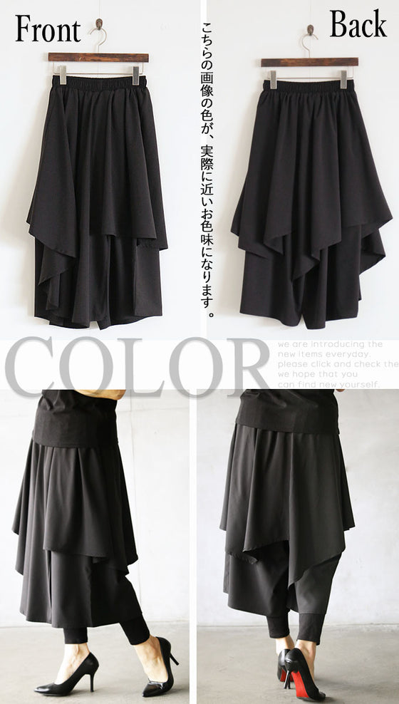 ひらり揺れるレイヤード風スカーチョ『ブラック』