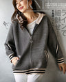 Slimming lines! Houndstooth knit hoodie