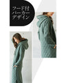 A quilted-style parka dress with distinctive stitching lines