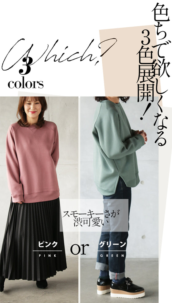 【アウトレット返品交換不可】(ピンクのみ)色ちで楽しみたいスモーキーな３色揃ってます。 あったか裏起毛トップス