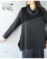 Simple and unique sophisticated design. Mixed material knit turtleneck top (Black)