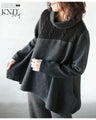 Simple and unique sophisticated design. Mixed material knit turtleneck top (Black)