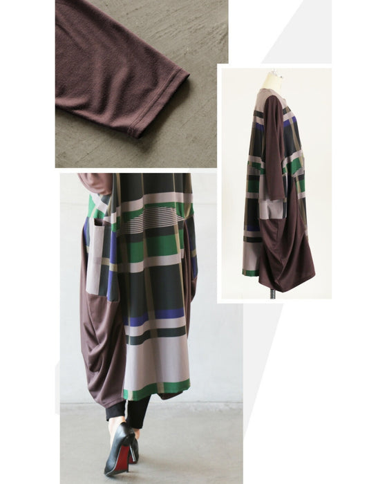 A collaboration dress with a check pattern and a unique design that stands out from the crowd