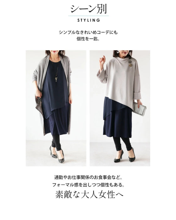 365日大人の味方シフォン重なるレイヤードワンピース『ネイビー』