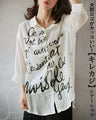 A sheer shirt top with a cool and casual bold logo