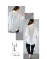 A sheer shirt top with a cool and casual bold logo