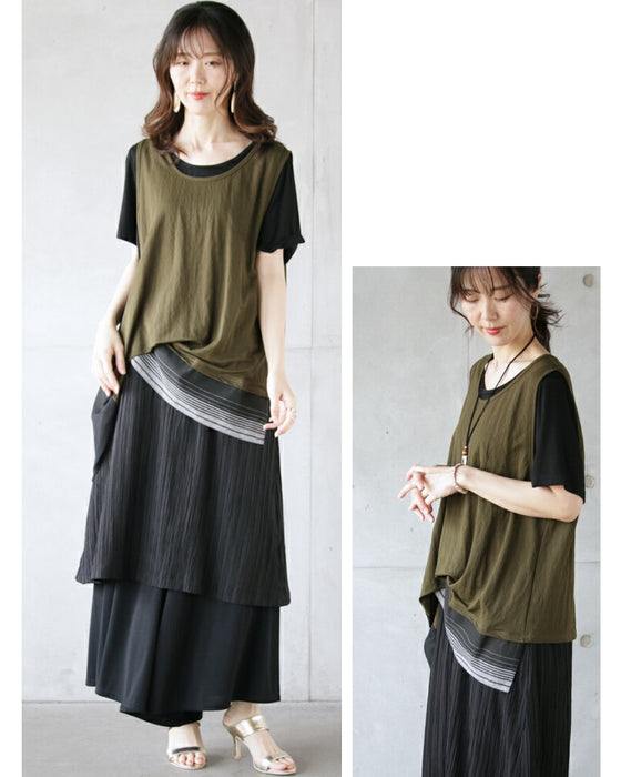 一枚で着ても重ねても変化を楽しめる セットアップ『ブラック カーキ』