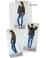 Lightweight sheer top with mixed patterns and puffy sleeves