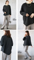 A unique black top with ruffled shirring and irregular hem