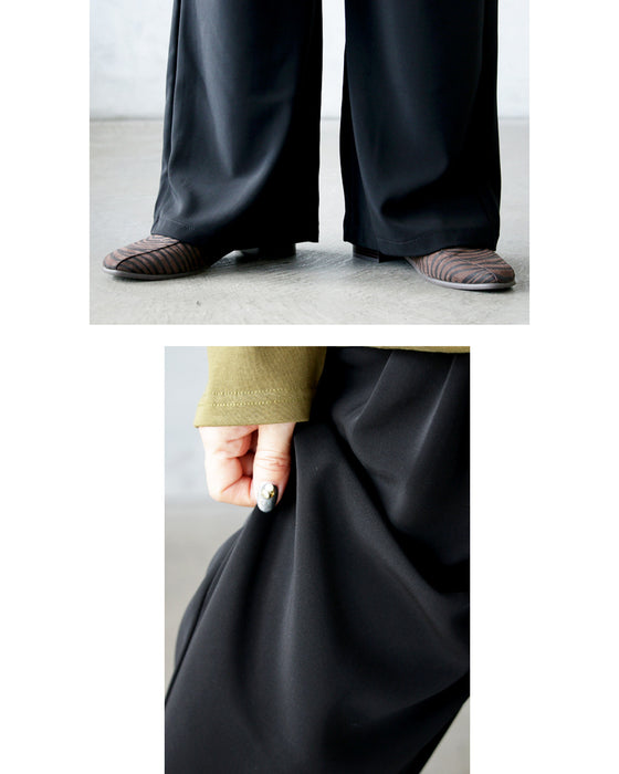 とろみ 脚長 万能 ストレートワイドパンツ