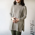 Off-neck A-line knit top with square cut for a slimmer look