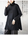 Off-neck A-line knit top with square cut for a slimmer look