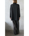 Off-neck A-line knit top with square cut for a slimmer look